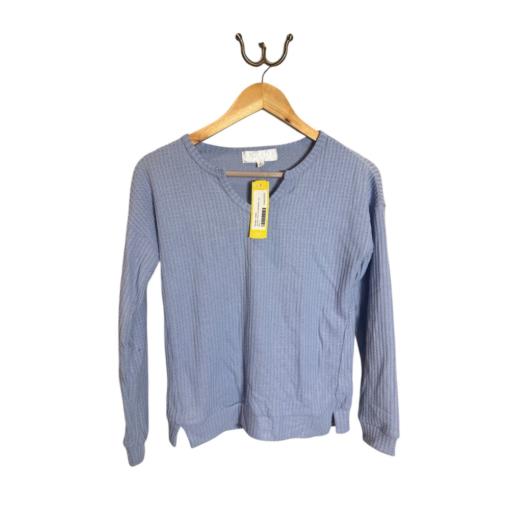 SOCIETY & STITCH Kids Blue Waffle Knit Long Sleeve Notch Neck Top Size L